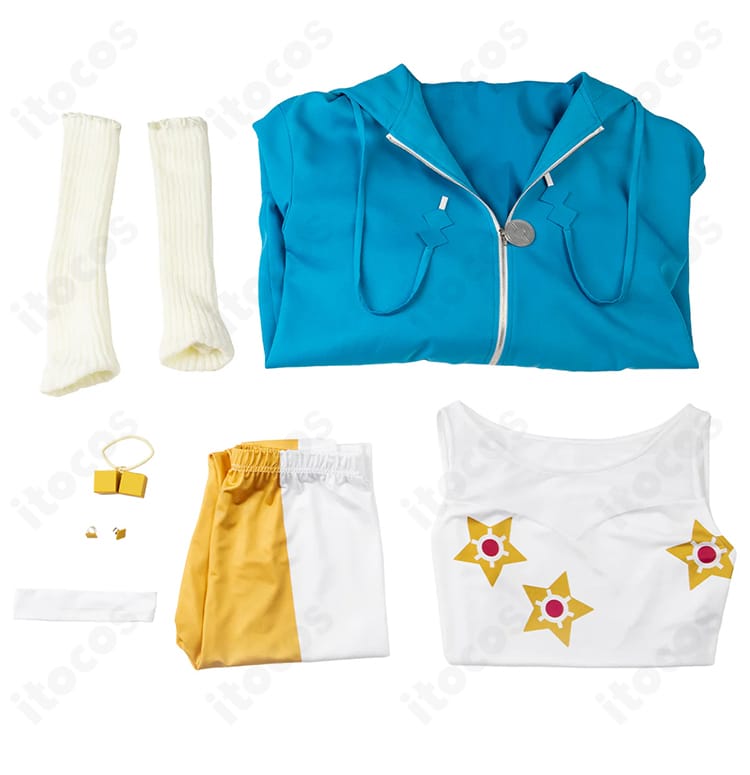 デウロ コスプレ衣装のセット内容一覧。コート、インナー、パンツ、アクセサリー類を一望。