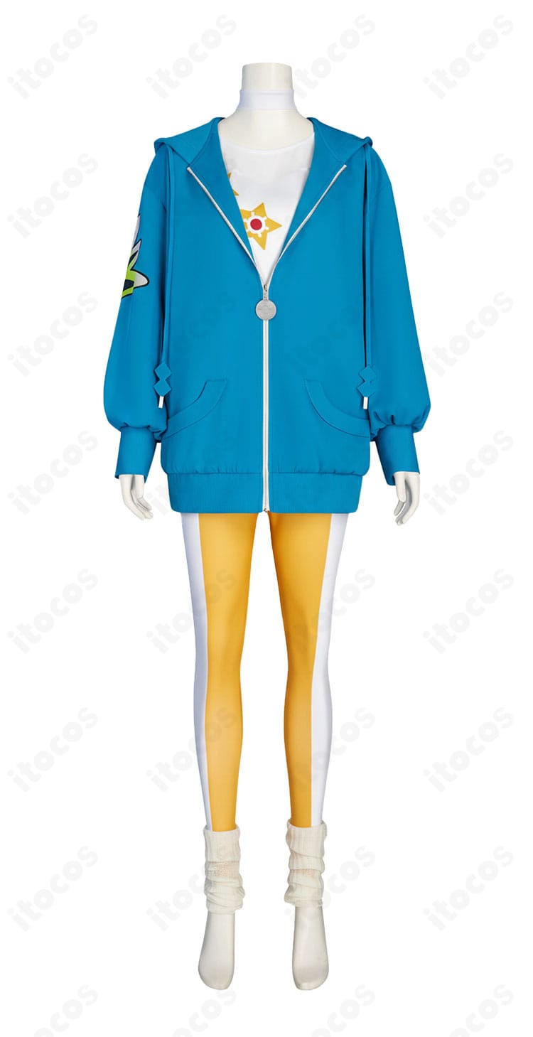 デウロ コスプレ衣装の正面全体。コート・インナー・レギンスを含む高品質フルセットのシルエットを確認。