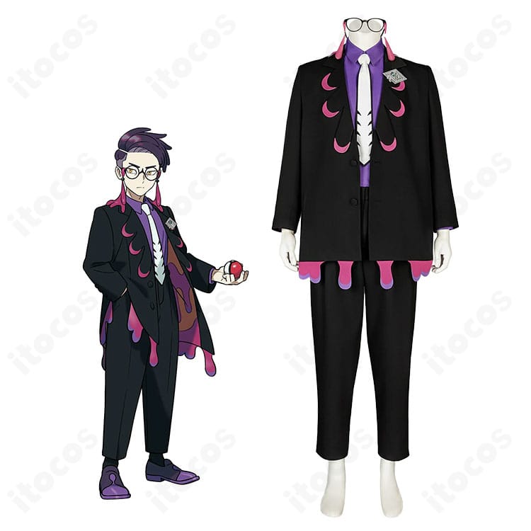 ポケットモンスター レジェンズ Z-A カラスバのコスプレ衣装一式とキャラクタービジュアル。高再現でイベントに適した全体図。