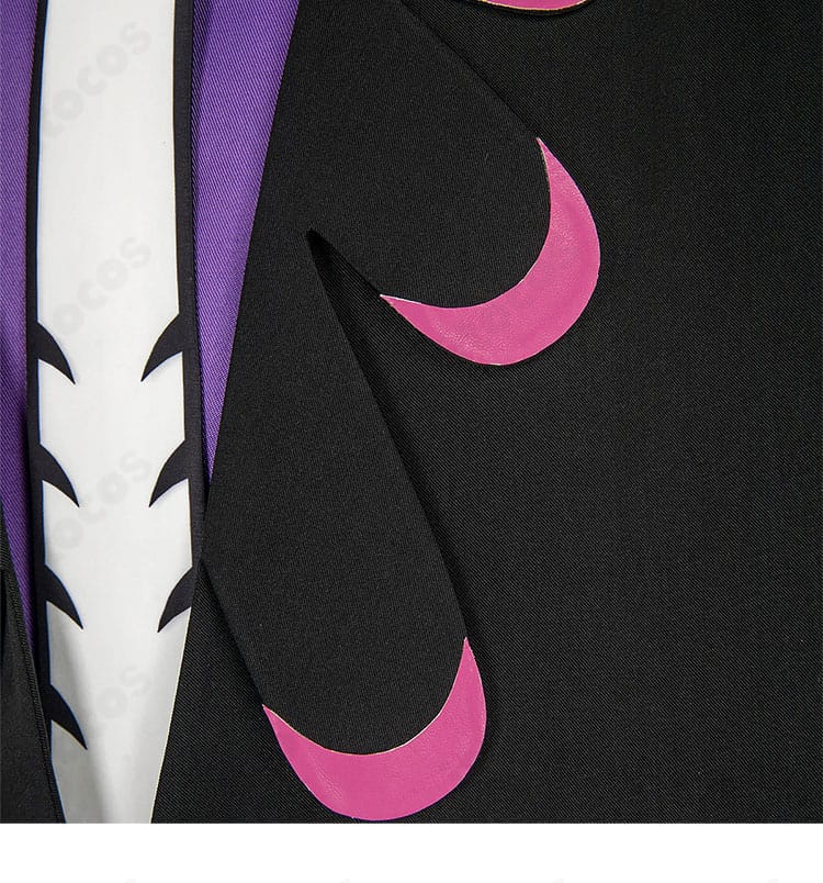 立ち襟デザインの衣領ディテール。首元のフォルムが高級感を演出するカラスバ衣装。