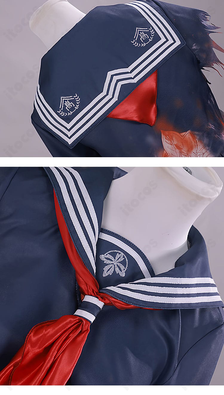 原神 コスプレ衣装 披肩と赤いスカーフのディテール。質感と差し色のアクセントを忠実に再現