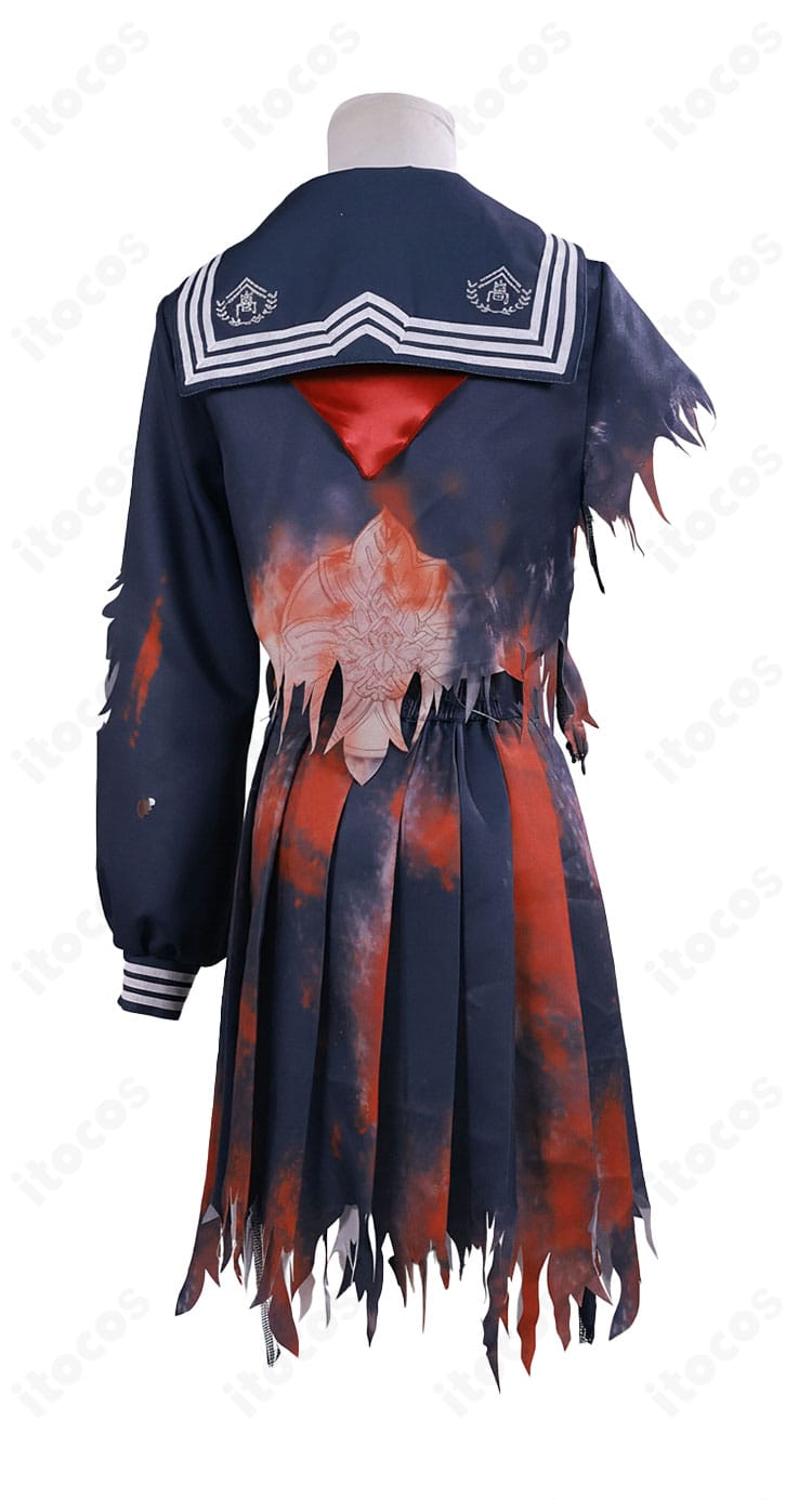 原神 コスプレ衣装 背面。背中の装飾とマント風デザイン、スカーフの落ち感を鮮明に掲載