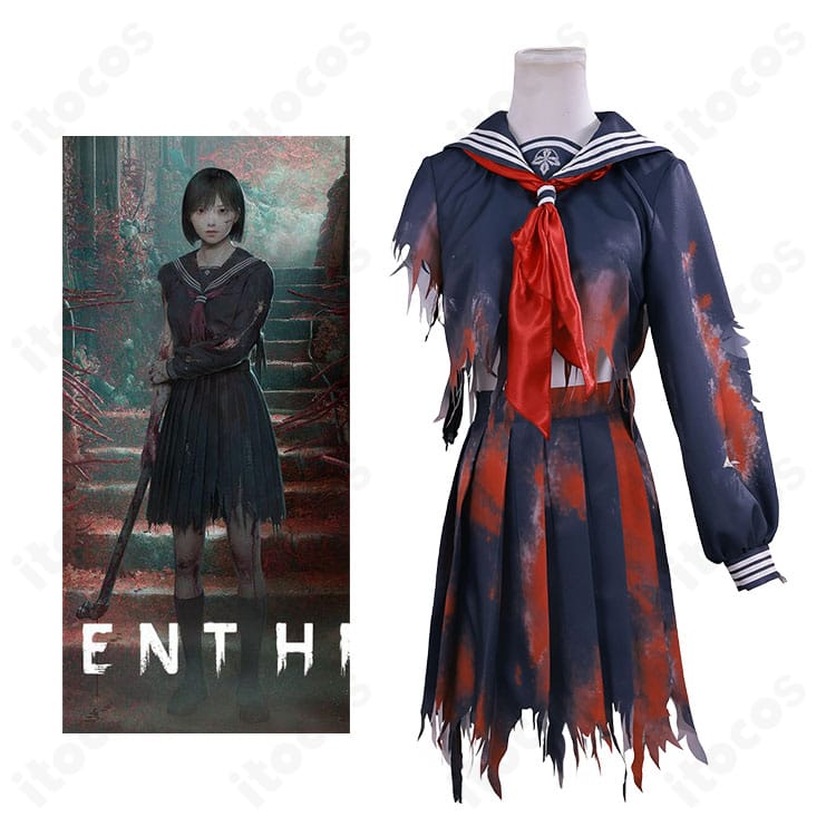 原神 コスプレ衣装の全体図。披肩風の肩周りと赤いスカーフ、トップス＋スカートのシルエットを高再現で紹介