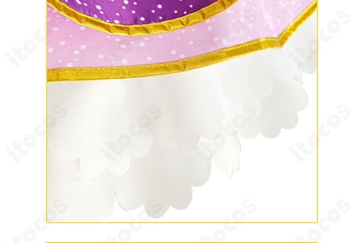 東條希 コスプレ衣装 スカート裾の装飾アップ。ふんわり広がるラインと金縁デザイン、ステッチの仕上がりを強調。