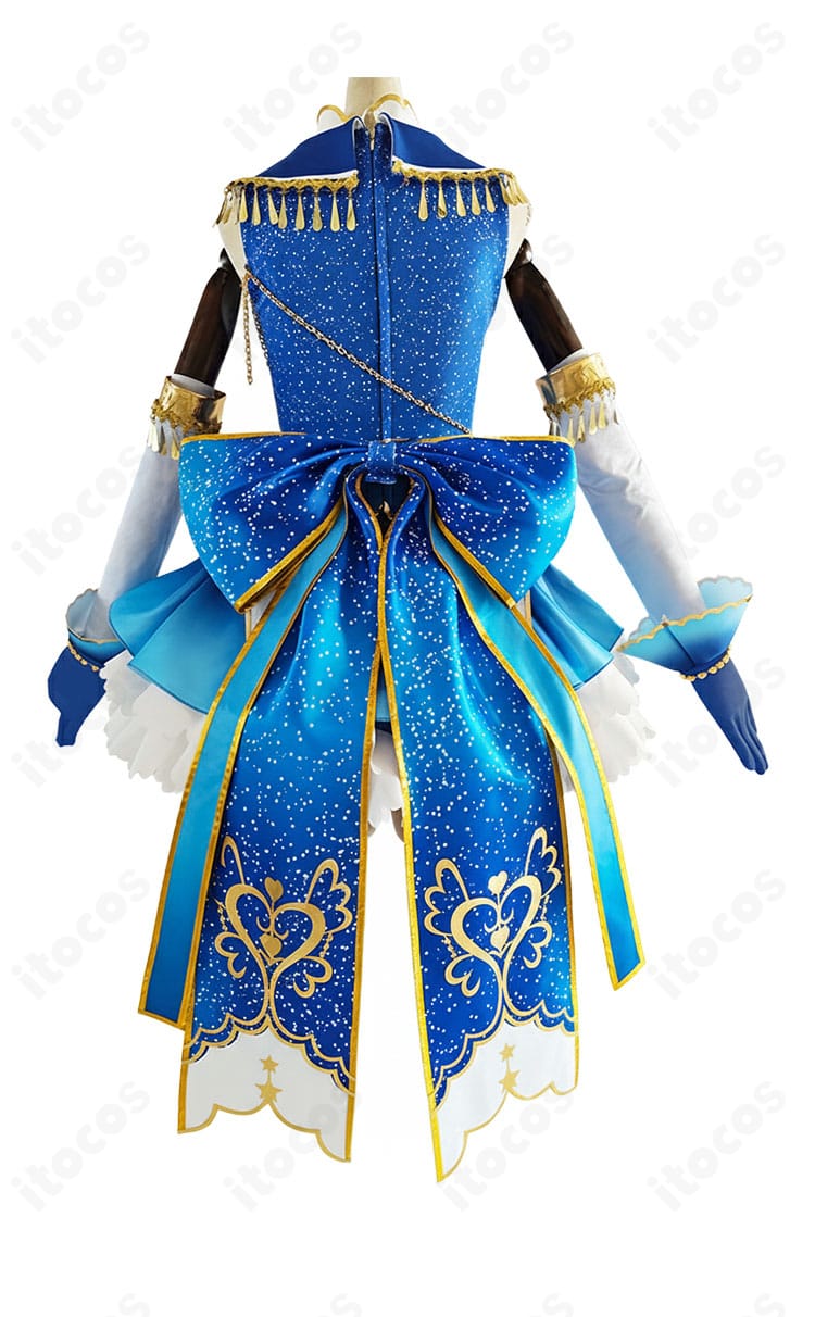 園田海未 お化粧の魔法編 コスプレ衣装 背面カット｜後ろリボンと装飾、ファスナー開きの構成がわかる画像