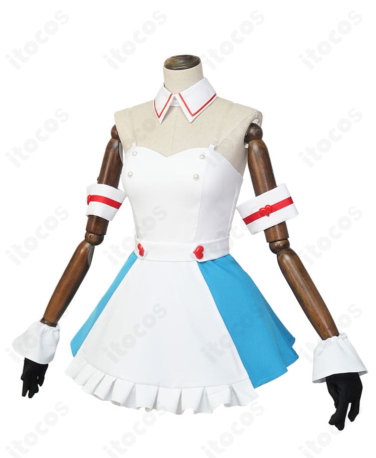 初音ミク 愛属性コスプレ衣装の正面図。高発色の赤とハート装飾を基調にしたポップで可愛いデザインをクリアに確認。