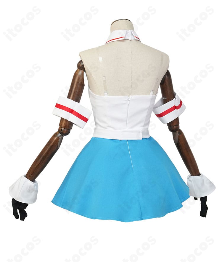 初音ミク 愛属性コスプレ衣装の側面図。ウエストシェイプとスカートのボリュームによる立体シルエット、丁寧な縫製が分かる角度。