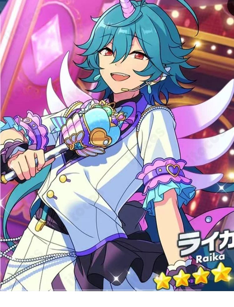 宝丈萊香（ライカ）「ユニコーンの無邪気」コスプレ衣装のキャラクターイメージ。作品名あんさんぶるスターズ！！と衣装テーマを示すビジュアル