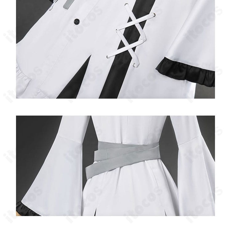 氷上メルル コスプレ衣装の裾と腰回りのデザイン詳細。流れるラインでシルエットが整う