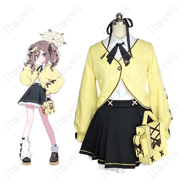 ブルーアーカイブ 衣斐レナのコスプレ衣装を全身で着用したイメージ。コートと2種スカート、髪飾り・レッグカバーを含むフルセット。