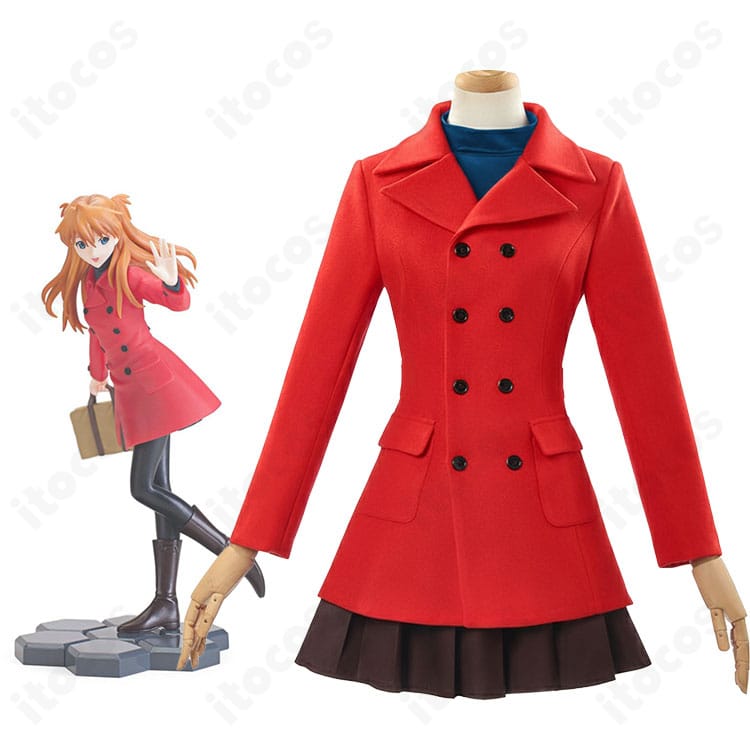 惣流・アスカ・ラングレーのコミック版コート姿コスプレ一式の全体像。コートと帯、スカート、インナー、タイツでキャラ像を再現。