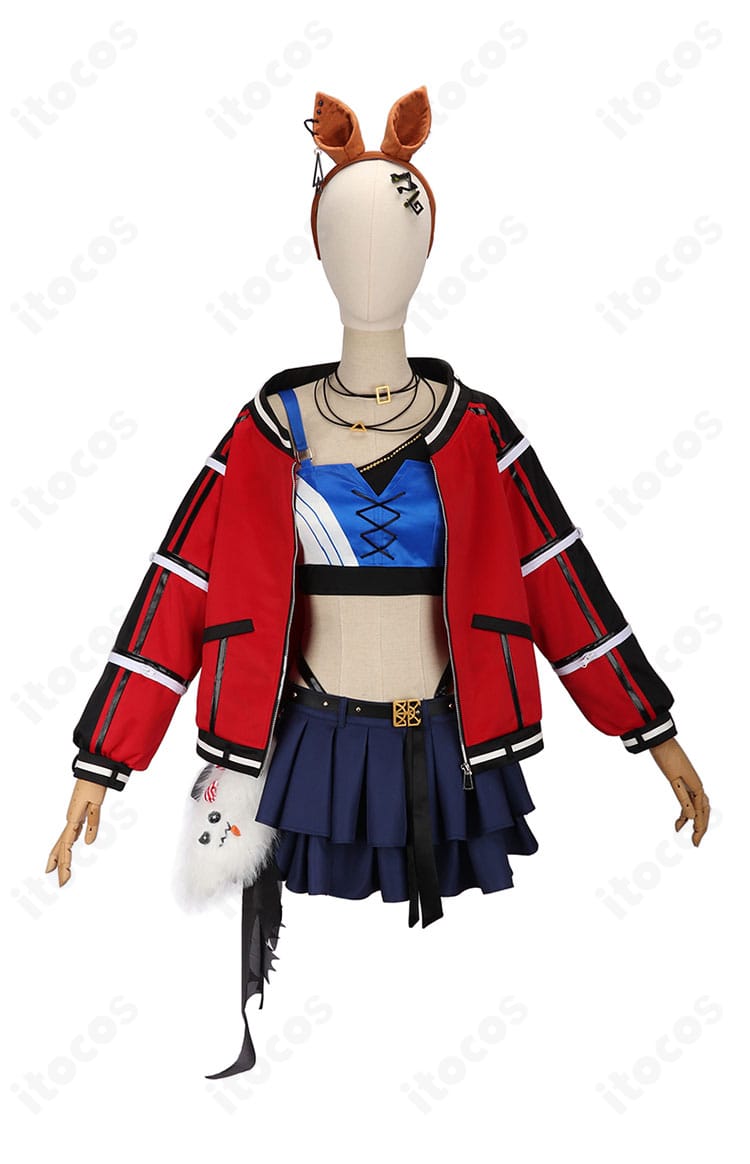 ウマ娘 エスポワールシチー 勝負服コスプレの正面全身。ビスチェとコートのライン、ベルト位置まで高再現のデザイン。