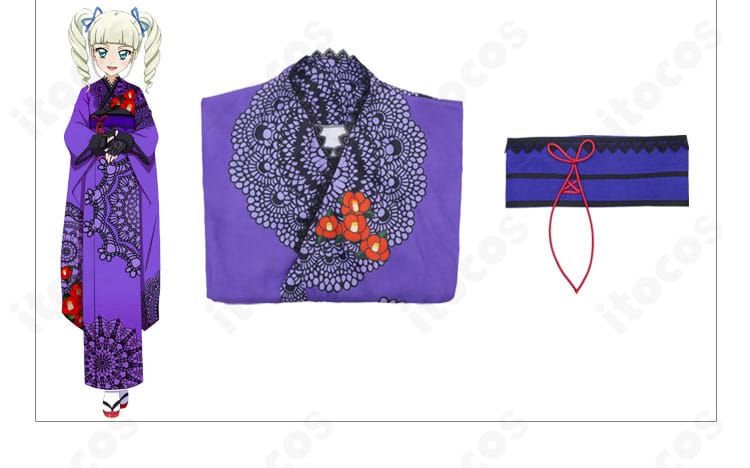 和の心・ダーク コスプレ衣装のセット一式配置（浴衣・装飾）