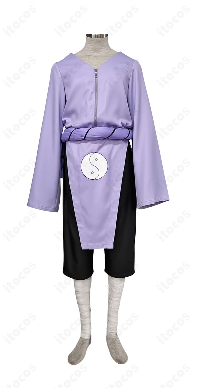 NARUTO 君麻呂 戦闘服コスプレの正面全体像。白装束と帯の配置が分かる高再現デザイン。