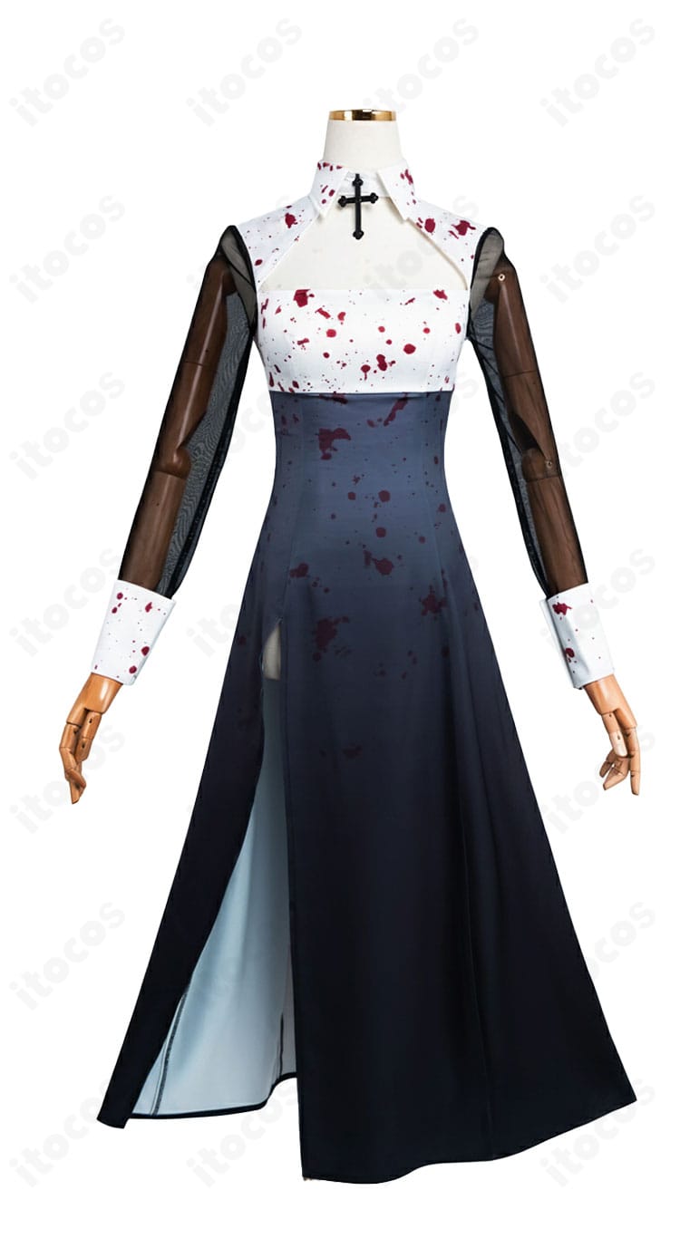 喜多川海夢 Rose修道服コスの正面デザイン。清楚×ゴシックの配色とウィンプルを確認