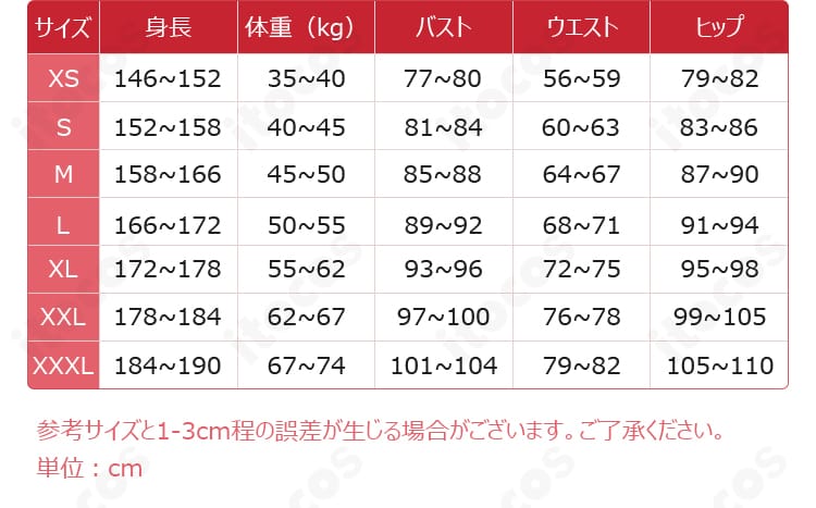 レム 誕生日生活2025 コスプレ衣装 サイズ表と採寸ガイド｜XS〜XXXL対応