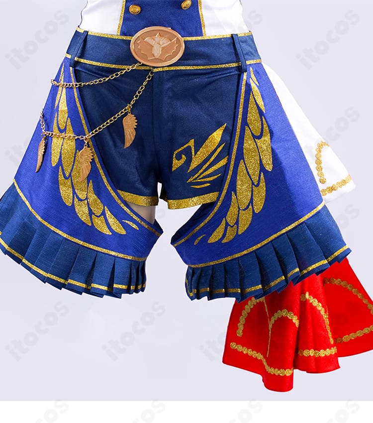 プリパラポリス衣装のショートパンツ装飾ディテール。ウエスト回りとサイド装飾、縫い目の仕上がりを拡大。