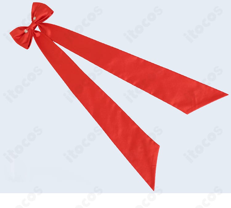 兎山悟 コスプレ 赤リボンアクセサリー詳細。小物まで精緻に再現し、完成度を高めるパーツ。