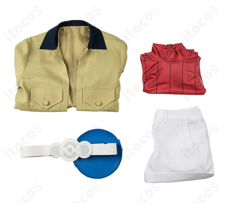 タウニー コスプレ セット内容一式。コート・インナー・ショートパンツ・ウエストポーチの4点構成。