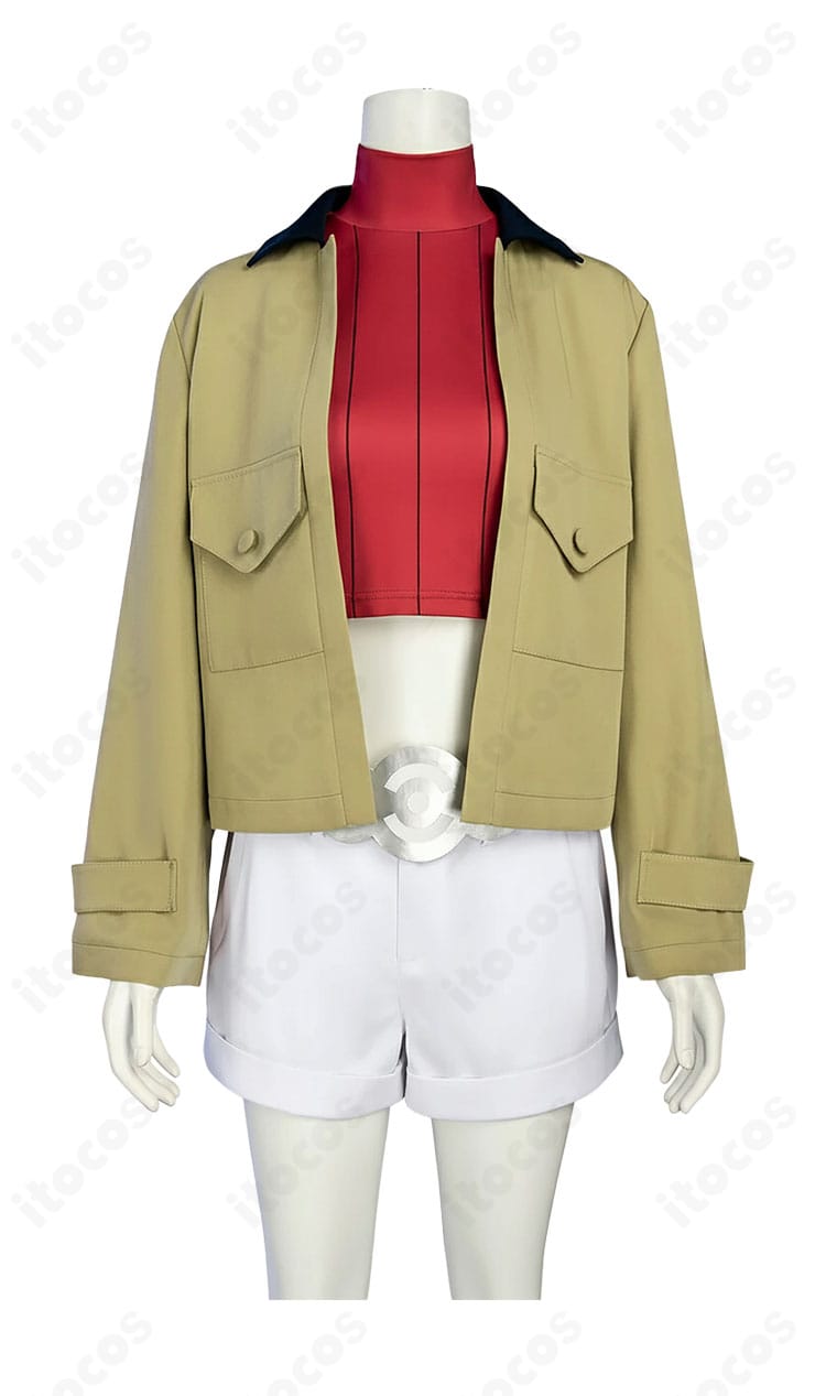 タウニー衣装 正面装飾アップ。胸元とベルト周りの質感・ステッチ・装飾パーツを高精度で再現。