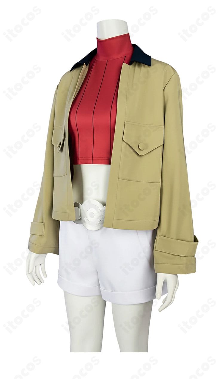 タウニー衣装 側面ディテール。自然なラインと可動域を確保した立体裁断のシルエットを確認。