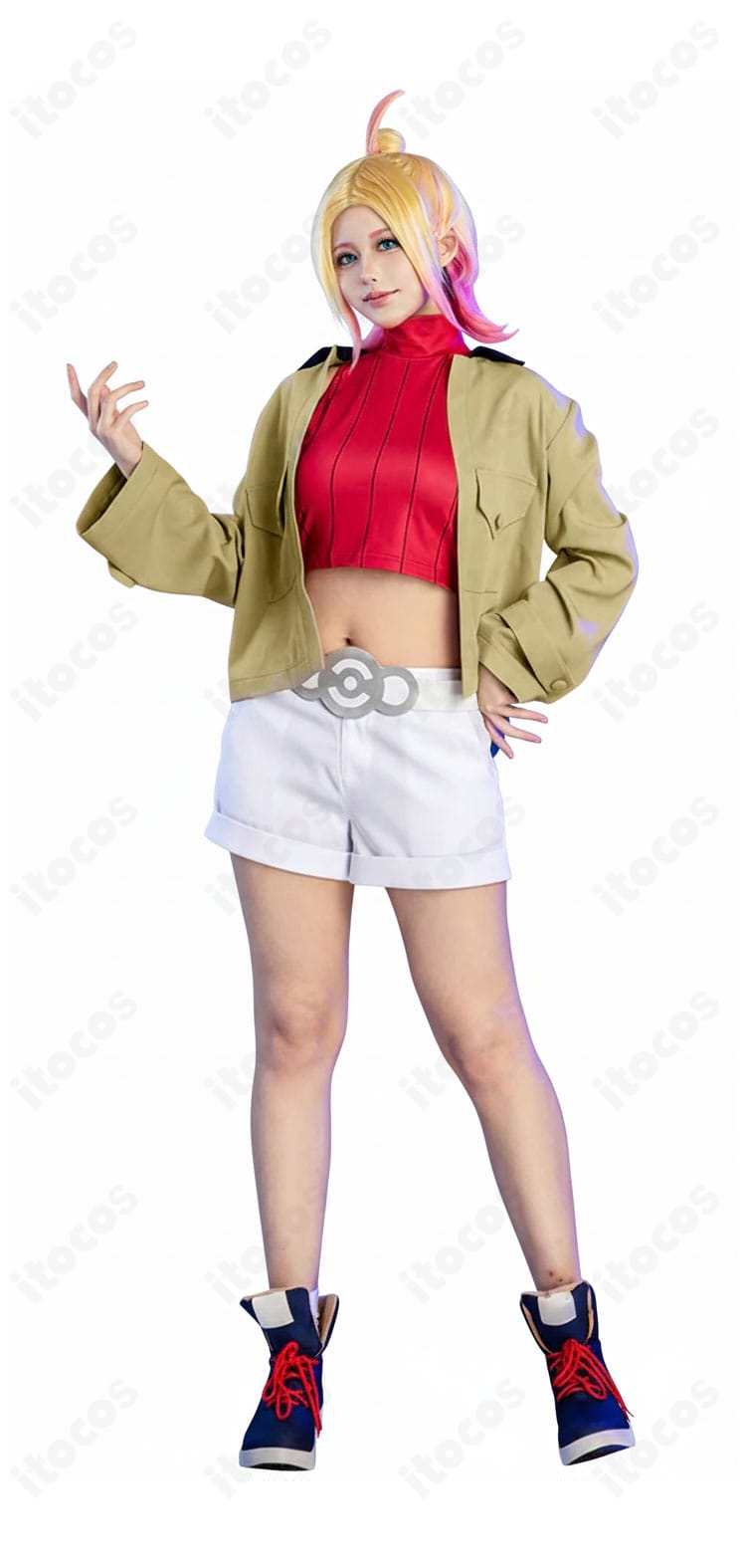 タウニー初期衣装コスプレ 正面全体。コート・インナー・ショートパンツの配色とシルエットを確認できる画像。