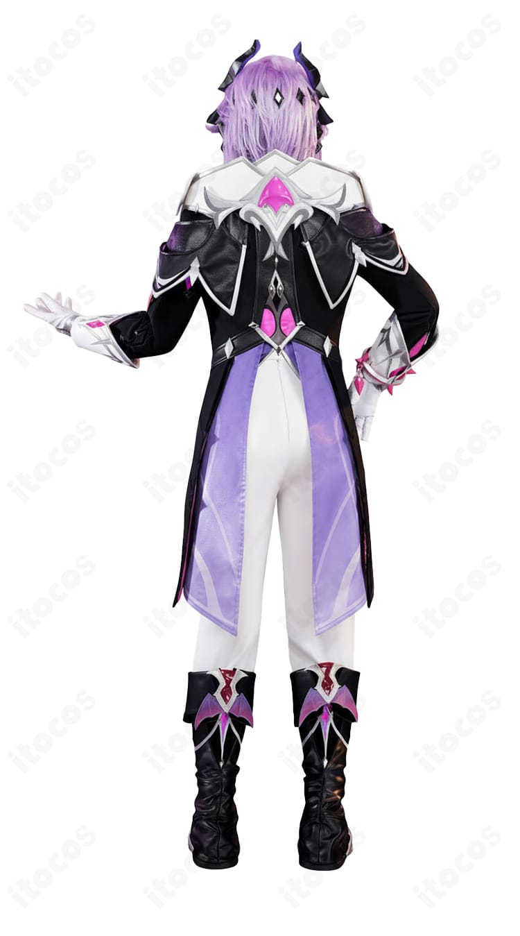 原神 ドゥリン（悪龍）人間形態コスプレ衣装の背面全体像。ストールや背面装飾の流れを確認できる画像