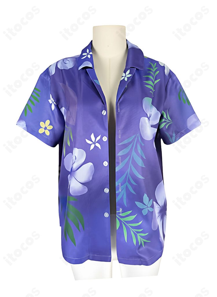 にじさんじ 剣持刀也 アロハシャツ新衣装コスプレ 正面全体。夏私服風の開襟デザインと柄の発色を忠実に再現