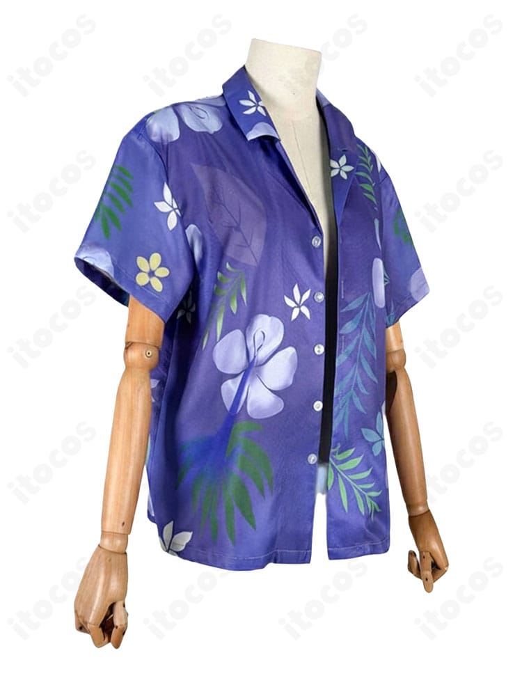 にじさんじ 剣持刀也 アロハシャツ新衣装コスプレ 右側面。ボックスシルエットと袖・裾ラインの見え方を確認