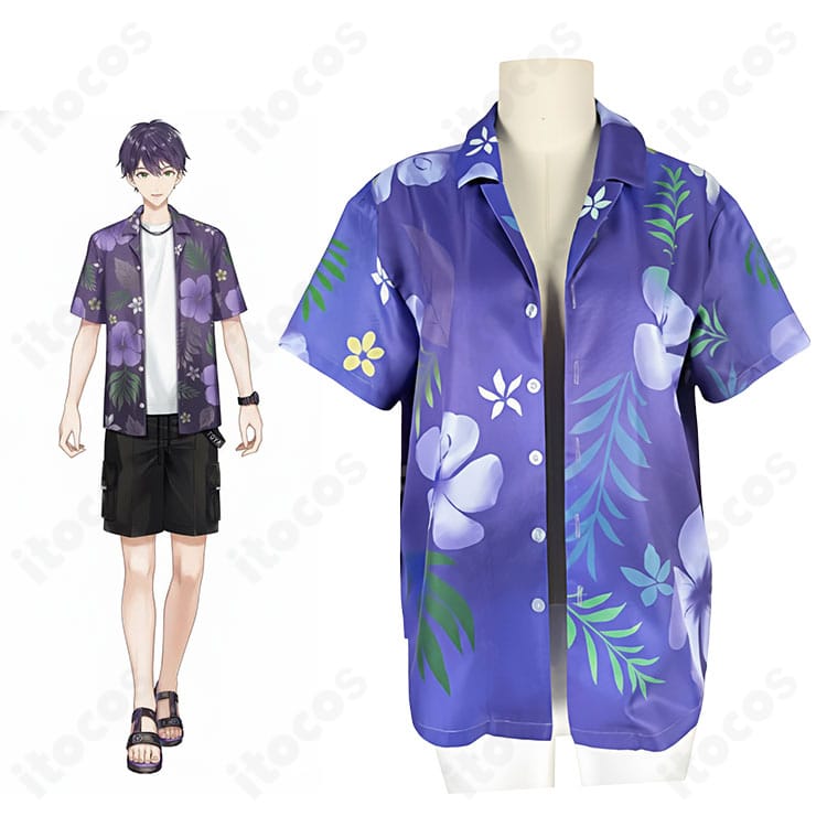 にじさんじ 剣持刀也 アロハシャツ新衣装のコスプレ衣装と公式キャラクター比較画像。ITOCOS製の高再現で推し活に適した仕上がり