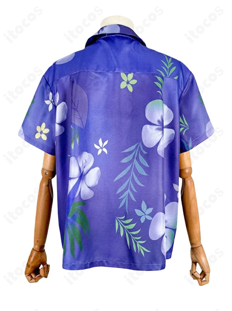 にじさんじ 剣持刀也 アロハシャツ新衣装コスプレ 背面。背中の柄配置と丁寧な縫製始末がわかるカット