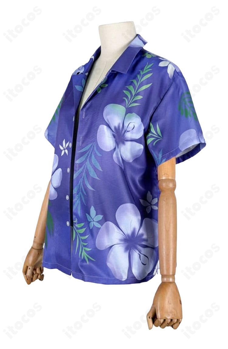 にじさんじ 剣持刀也 アロハシャツ新衣装コスプレ 左側面。柄の連続性とサイドの縫製ラインの美しさをチェック