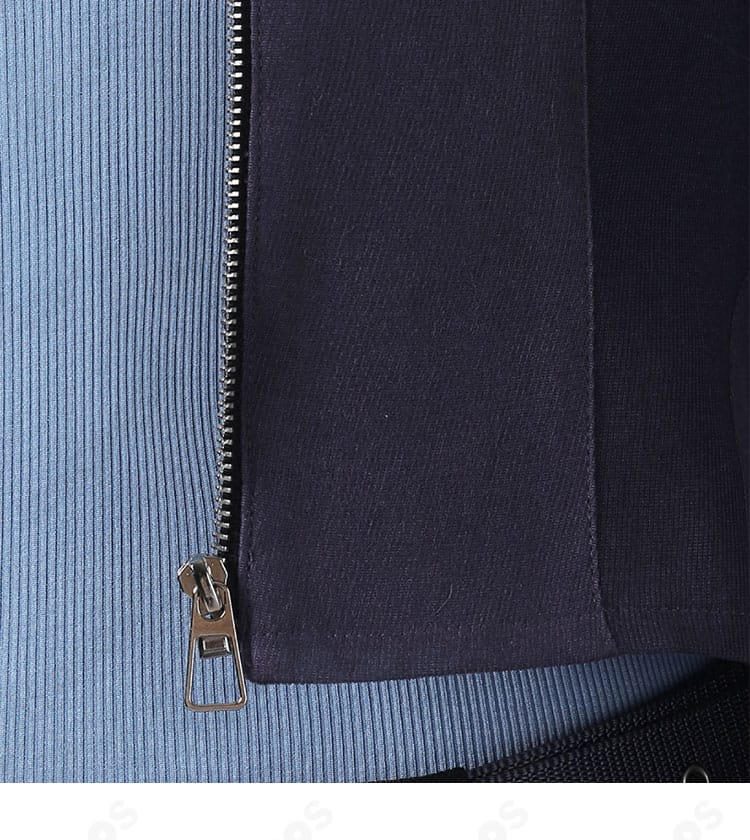 警官ジャケット前面ジッパーとスナップのディテール｜着脱しやすい仕様を説明