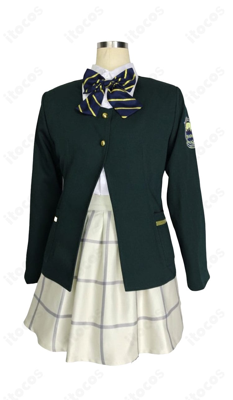 ブルーアーカイブ 桜井ミヨ 初期制服コスプレ衣装の正面。コートとリボンのバランス、スカートのフレアが分かる全体像