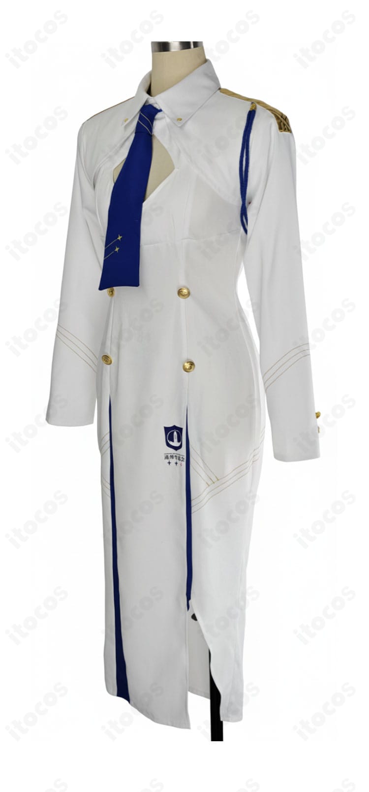 岩櫃アユム コスプレ衣装の側面。通常制服のライン取りとレイヤード感、袖口や裾のディテールを確認できる画像。