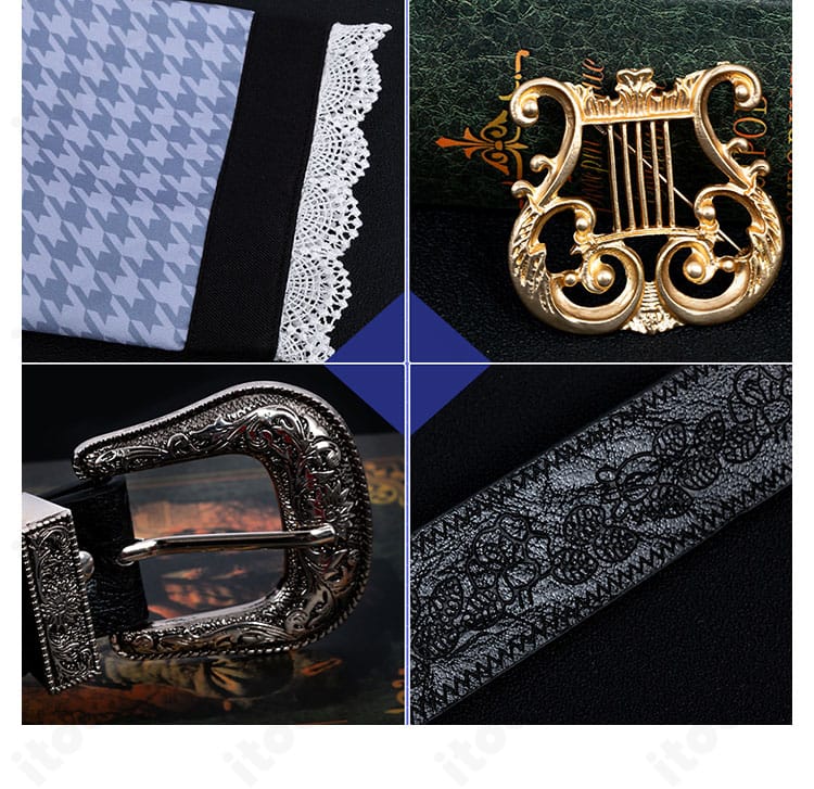 恋と深空 主人公「気ままな旅」コスプレの外套袖口とベルト装飾。カフス形状と金具の配置が見える詳細。