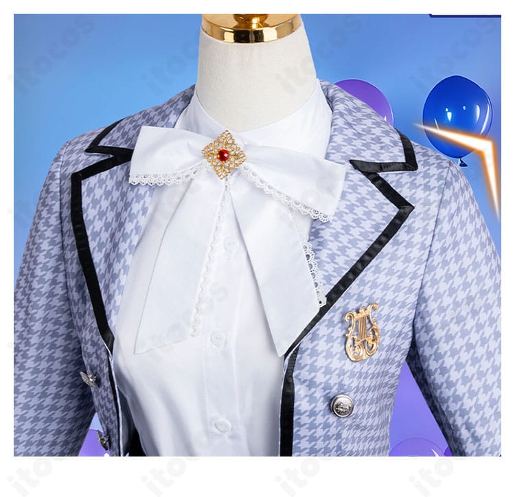 恋と深空 MC「気ままな旅」コスプレ衣装の襟元とリボン装飾のクローズアップ。端正な結びと配色を強調。