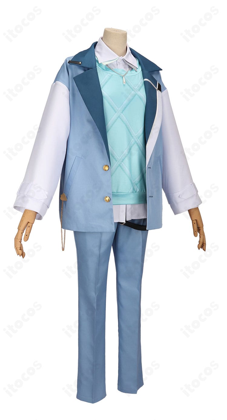 にじさんじ 城瀬いすみ デフォルト衣装 コスプレの右側面。コートの肩線とサイドシルエット、飾りチェーンの位置が分かるディテールカット