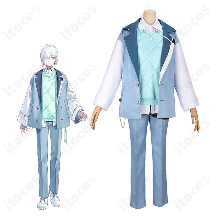 にじさんじ 城瀬いすみ デフォルト衣装とキャラクタービジュアルの参考画像。コートとベスト中心のフォーマル構成が分かる紹介カット