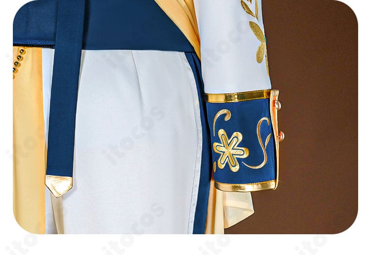 シャツ袖口ディテールのアップ（ボタンとステッチ）