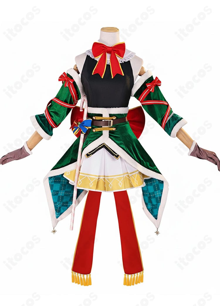 Re:ゼロ ラム クリスマス記念コスプレ衣装の正面全身図。赤×白配色と高再現ディテールを確認