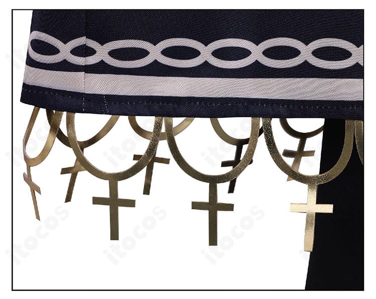 蓮見レイア衣装の裾装飾ディテール。直線的なラインとアクセントの配置が映える写真