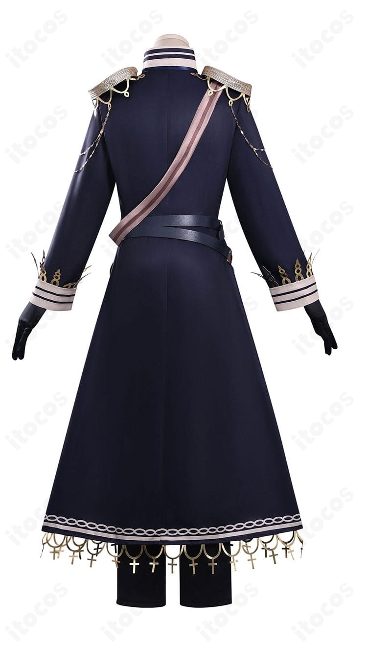 蓮見レイア コスプレ衣装の背面全体。背面チェーンと縁取りの配置バランスを詳細に掲載