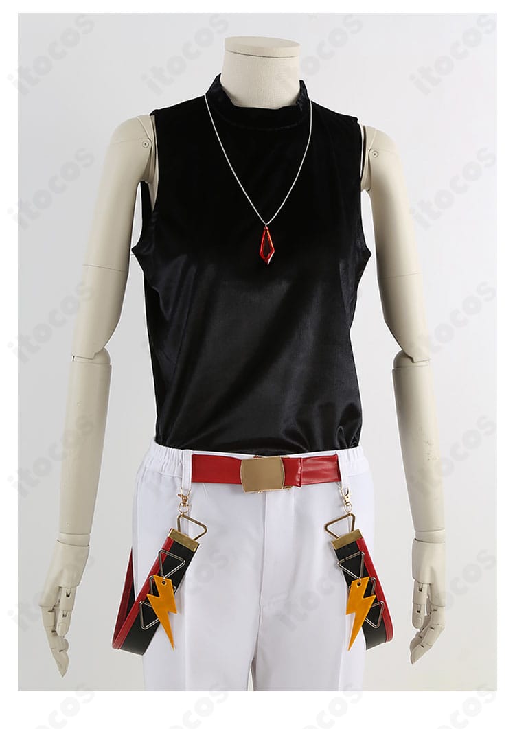 Switch衣装のインナー黒ベスト正面。レイヤー表現に重要なVゾーンの形とボタン配置を撮影。