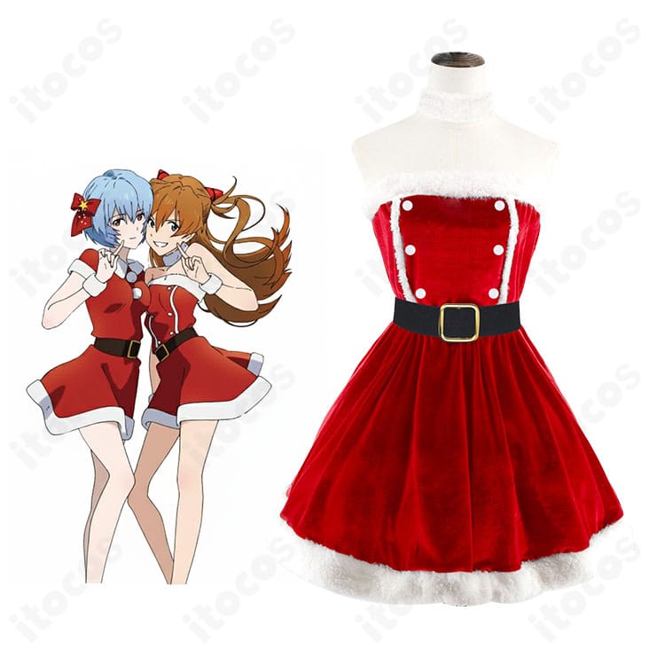 惣流・アスカ・ラングレー クリスマス衣装一式の着用イメージ。赤ワンピースにベルト・手首飾り・つけ襟で華やかに再現。