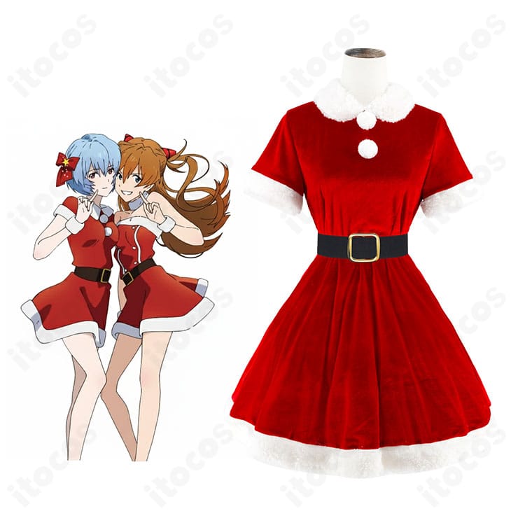綾波レイのサンタ風クリスマスコスプレ衣装一式の全身イメージとデザイン要点の紹介画像