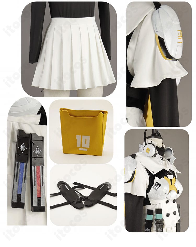 スカートと付属パーツ（レッグカバー・腰飾り）の質感と重なりが分かる詳細