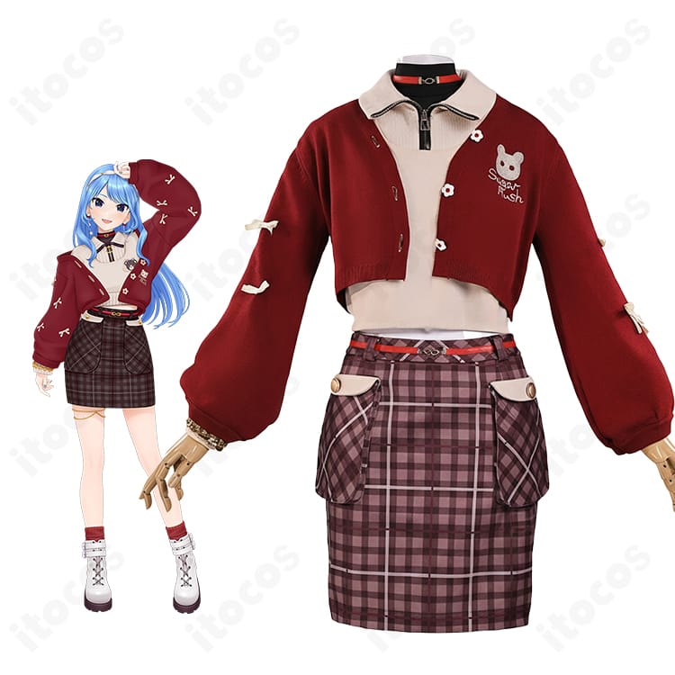 ホロライブ 星街すいせい miCometベアブランド衣装の全身イメージ。キャラクター雰囲気を再現したコーデ一式を着用したモデル写真。