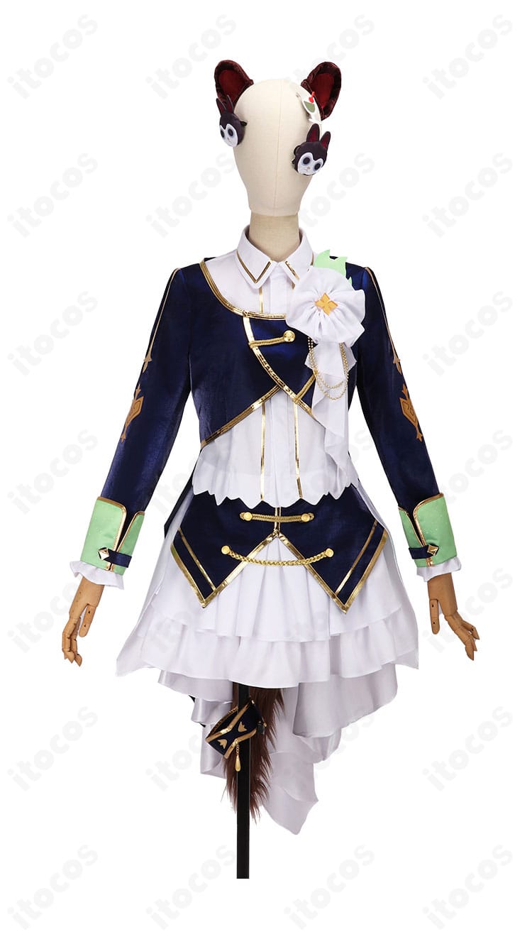 戌亥とこ 5周年共通衣装の正面全体。コート・シャツ・スカートのシルエットと配色バランスが分かるカット。