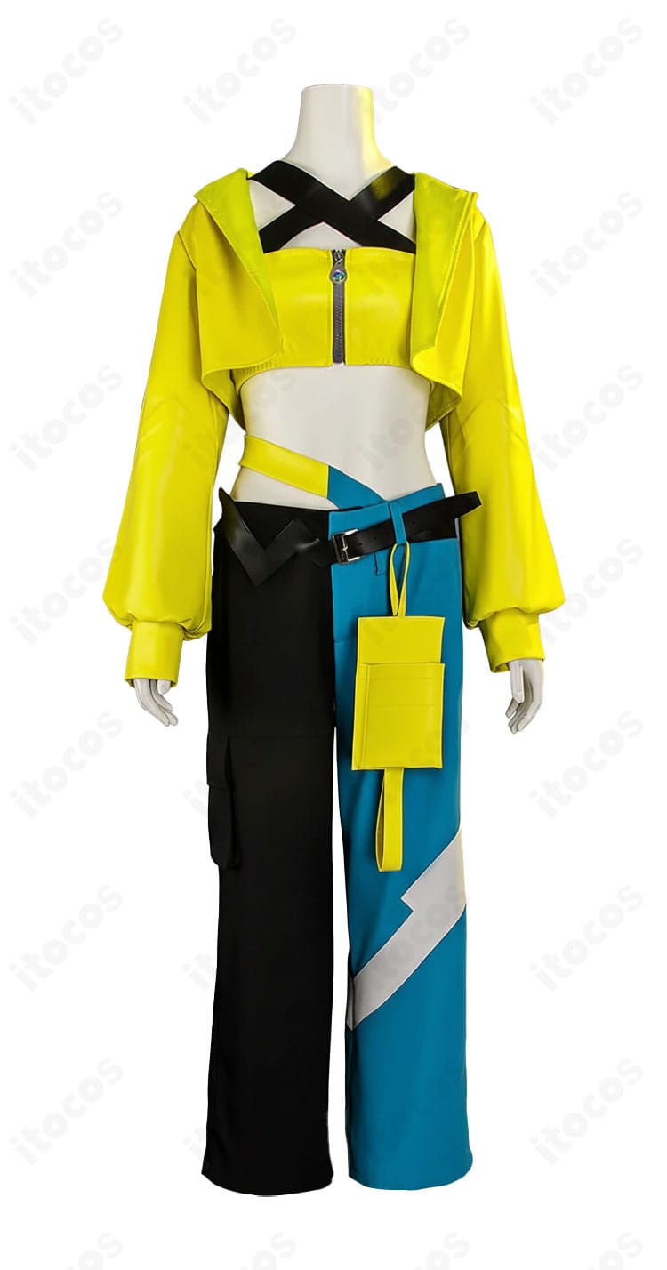 カナリィ衣装の正面全身。短丈パーカーとハイコントラスト配色が分かる